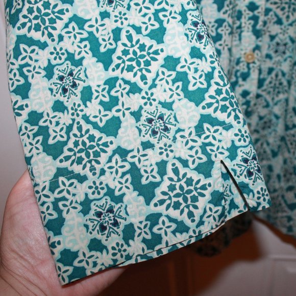 SALE: Vintage Talbots Beaded Collar Button-up 3/4 Sleeve, XL Turquoise/Lt. Blue - Picture 7 of 11